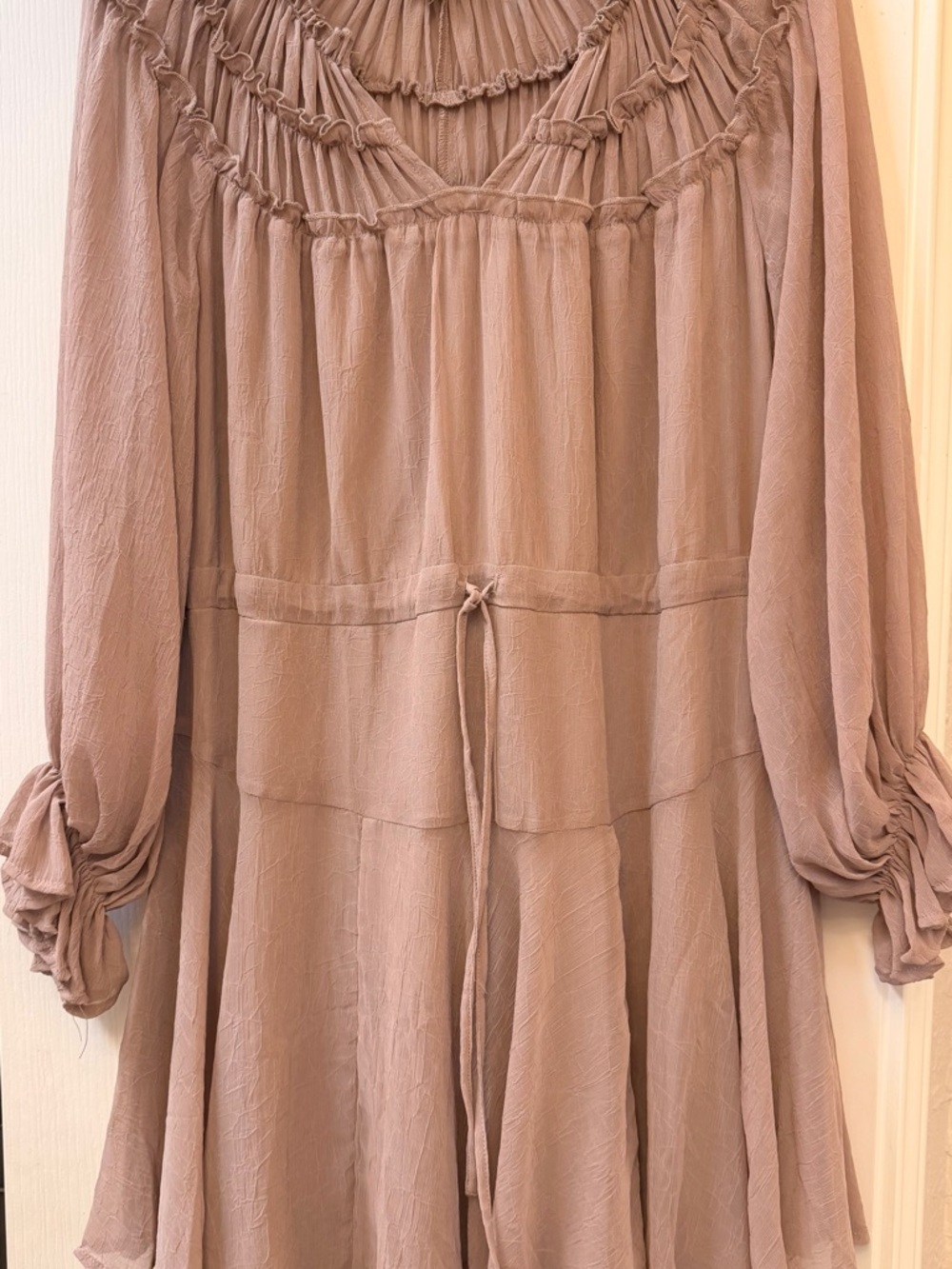 Boho Peasant Tie-Waist Long Sleeve Dress